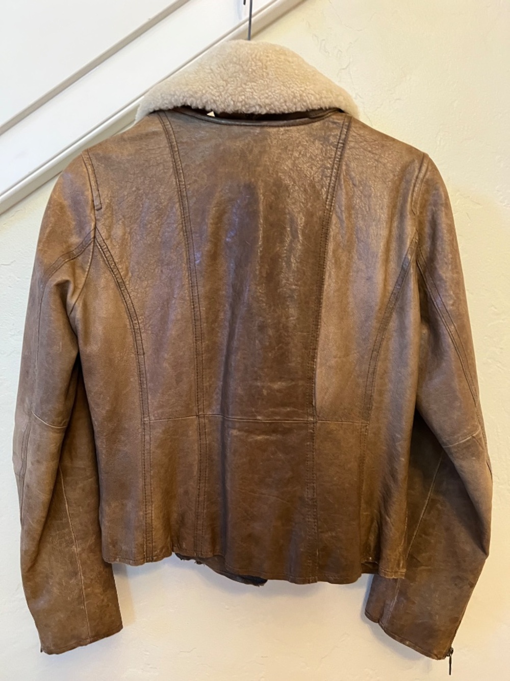 Banana Republic Vtg Leather Moto Jacket Shearling Collar - Picture 4 of 7